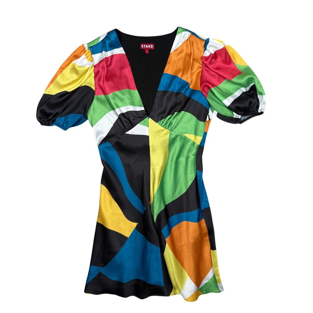 STAUD Milla Mini Dress Colorblock Marble Wave Artsy Maximalist Colorful 6